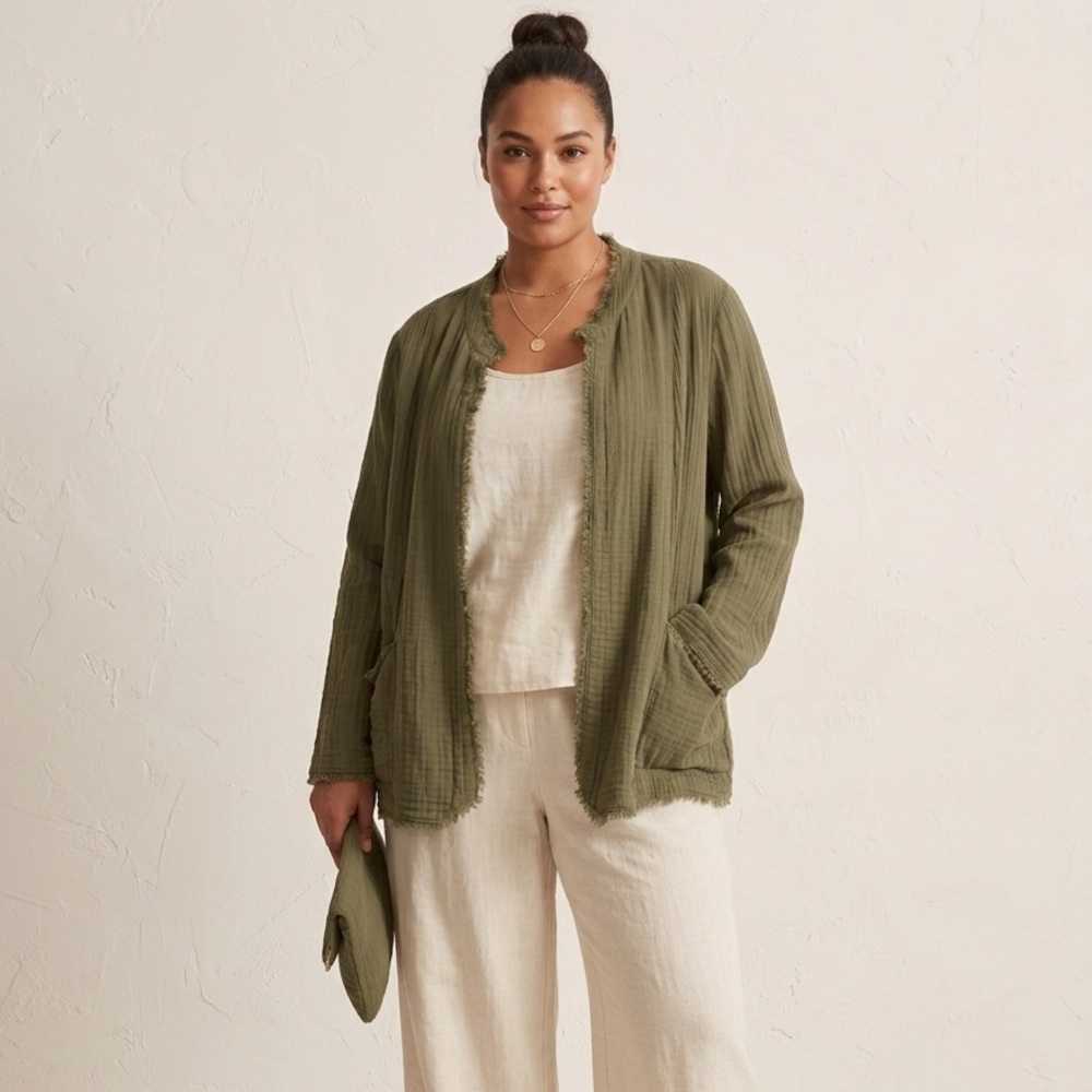 Olive Green Open-Front Lightweight Jacket